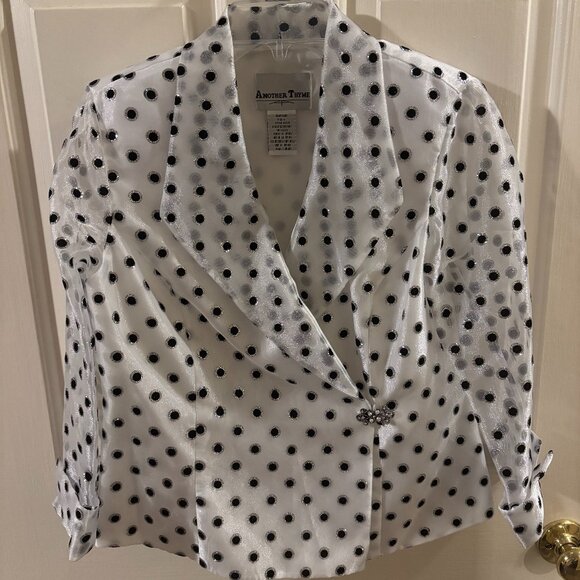 Another Thyme Women's Black/White Polka Dot Glitter Top Jacket Size: 8 Holiday - Picture 1 of 7